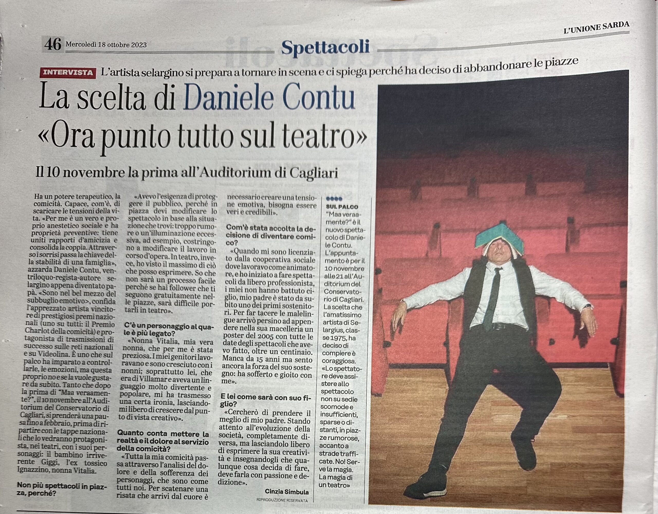 Daniele Contu da oggi solo in teatro!
